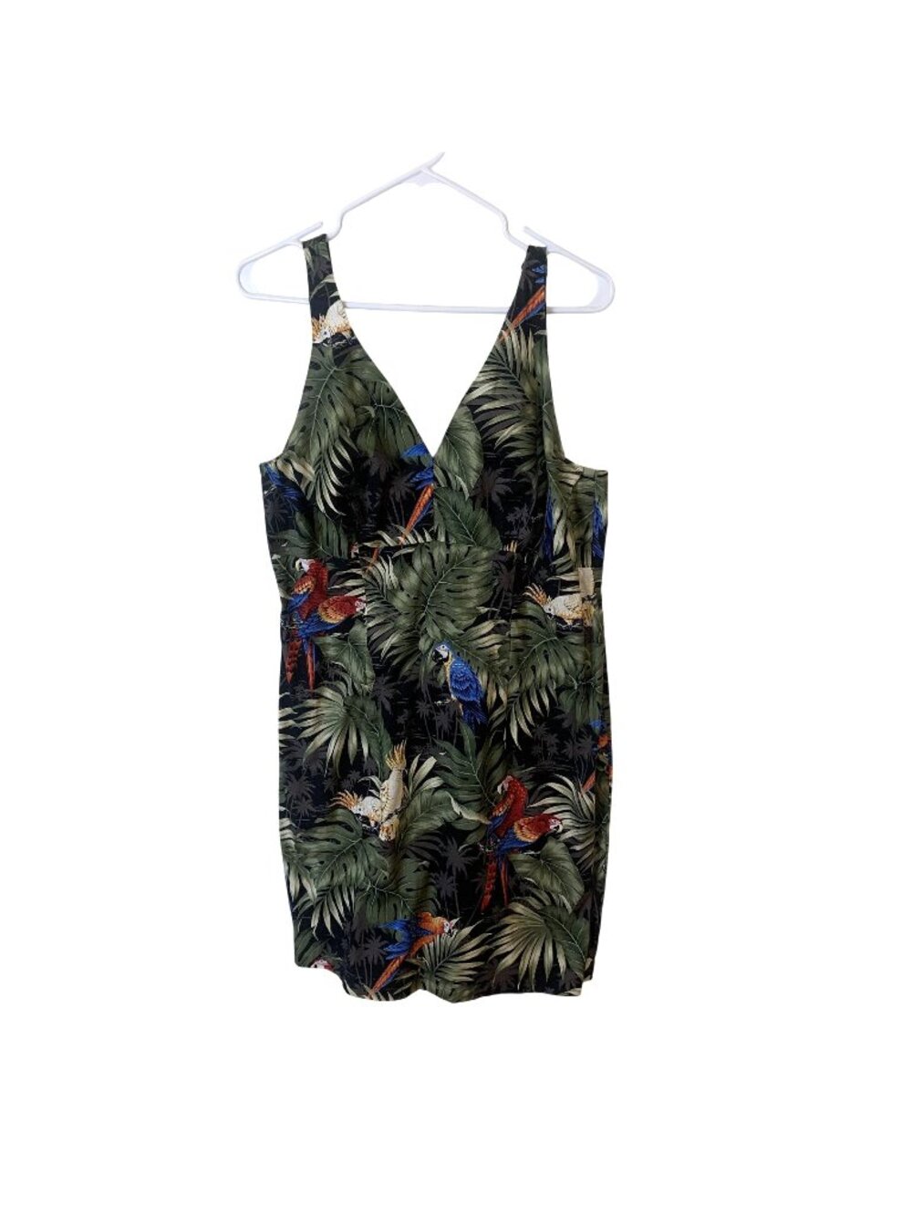 Shannon Marie Womens Dress Tropical Parrot Print V Neck Sleeveless XL Hawaii USA